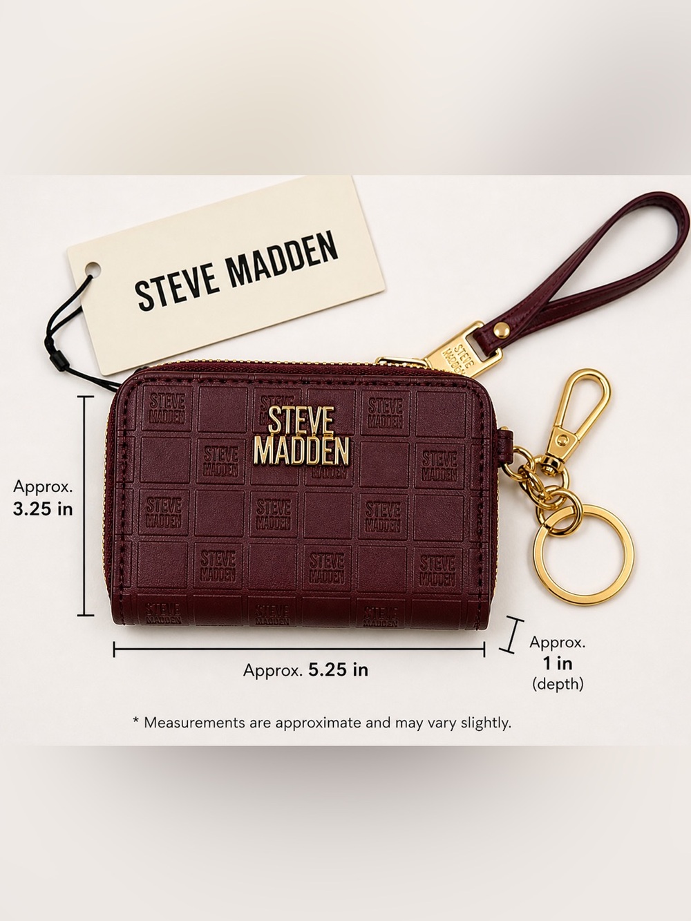 Steve Madden Bloodstone Red Zip Around Wallet Keychain Wristlet NWT - Picture 3 of 7